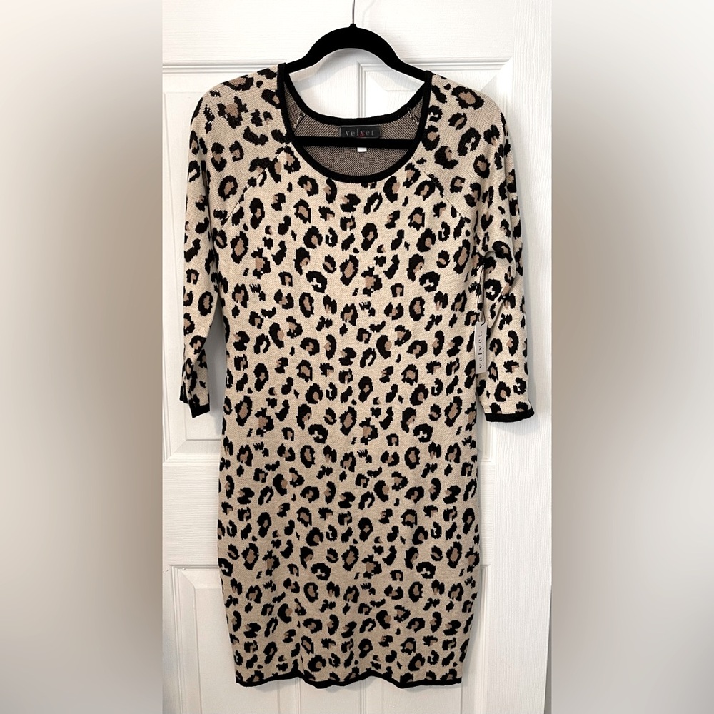 Anthropologie VELVET Spencer Knit Long Sleeves Leopard Dress Size S
